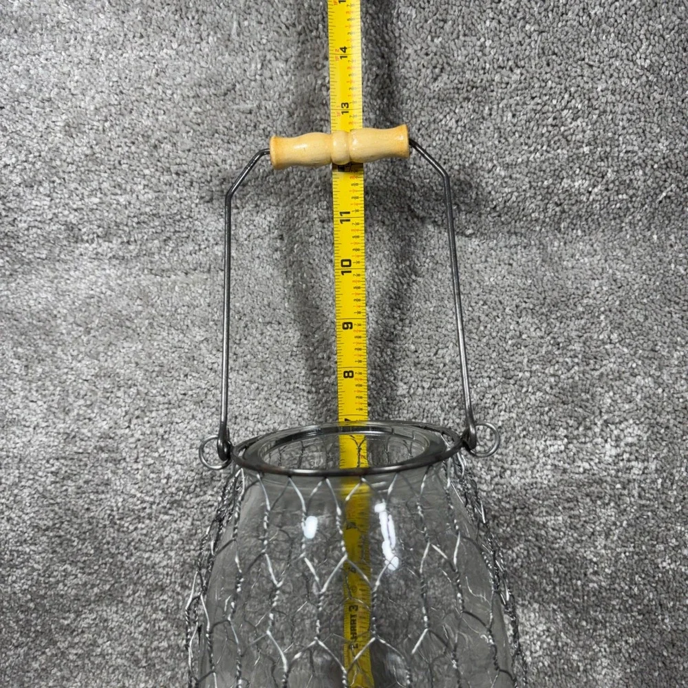 Lantern Cloche Clear Glass Chicken Wire Wood Handle Farmhouse Decor
